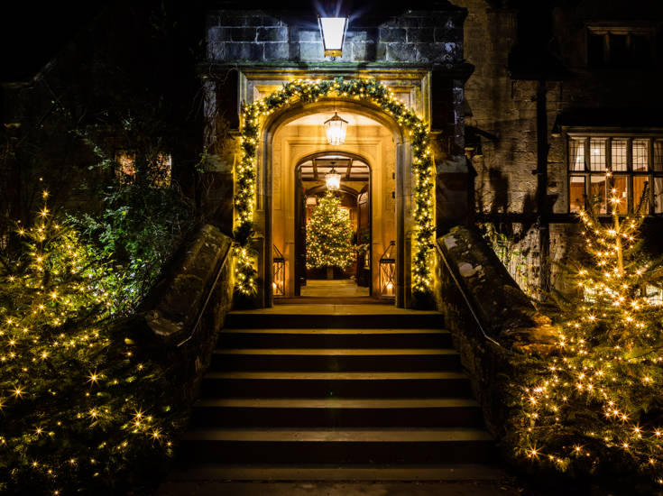 Christmas Trees at Gravetye Manor Entrance